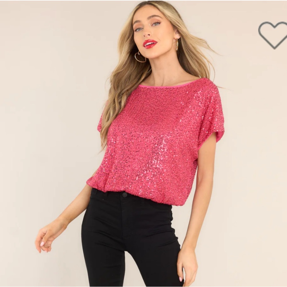 Red dress boutique I'M TEMPTED HOT PINK SEQUIN TOP